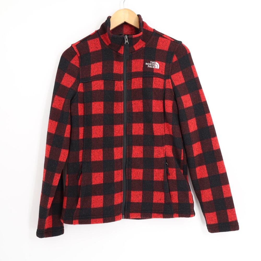 North Face Jacket Women's Sz M Red Plaid Maggy Sweater Fleece Full Zip Outdoor
